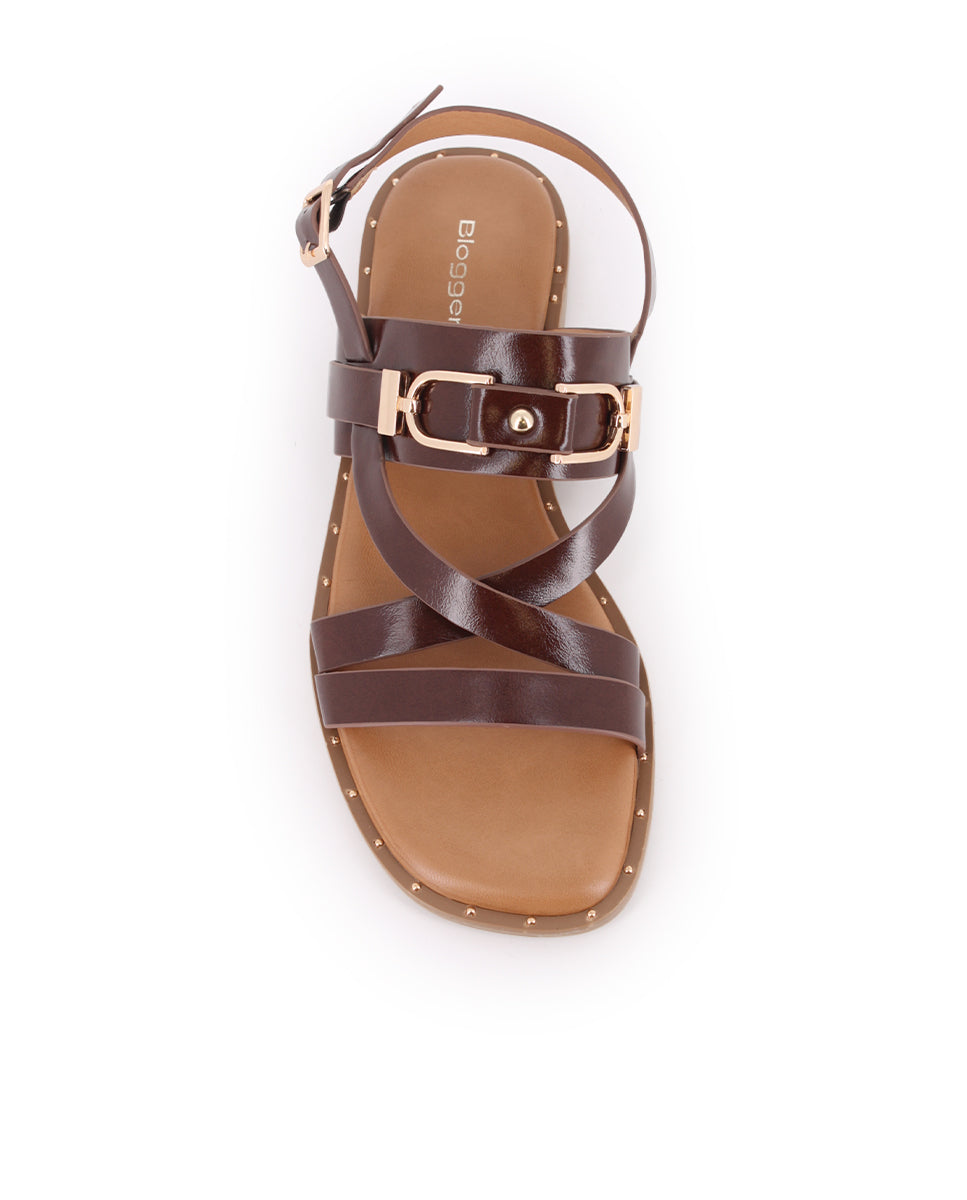 Sandalias planas Blogger Vania para mujer color marrón