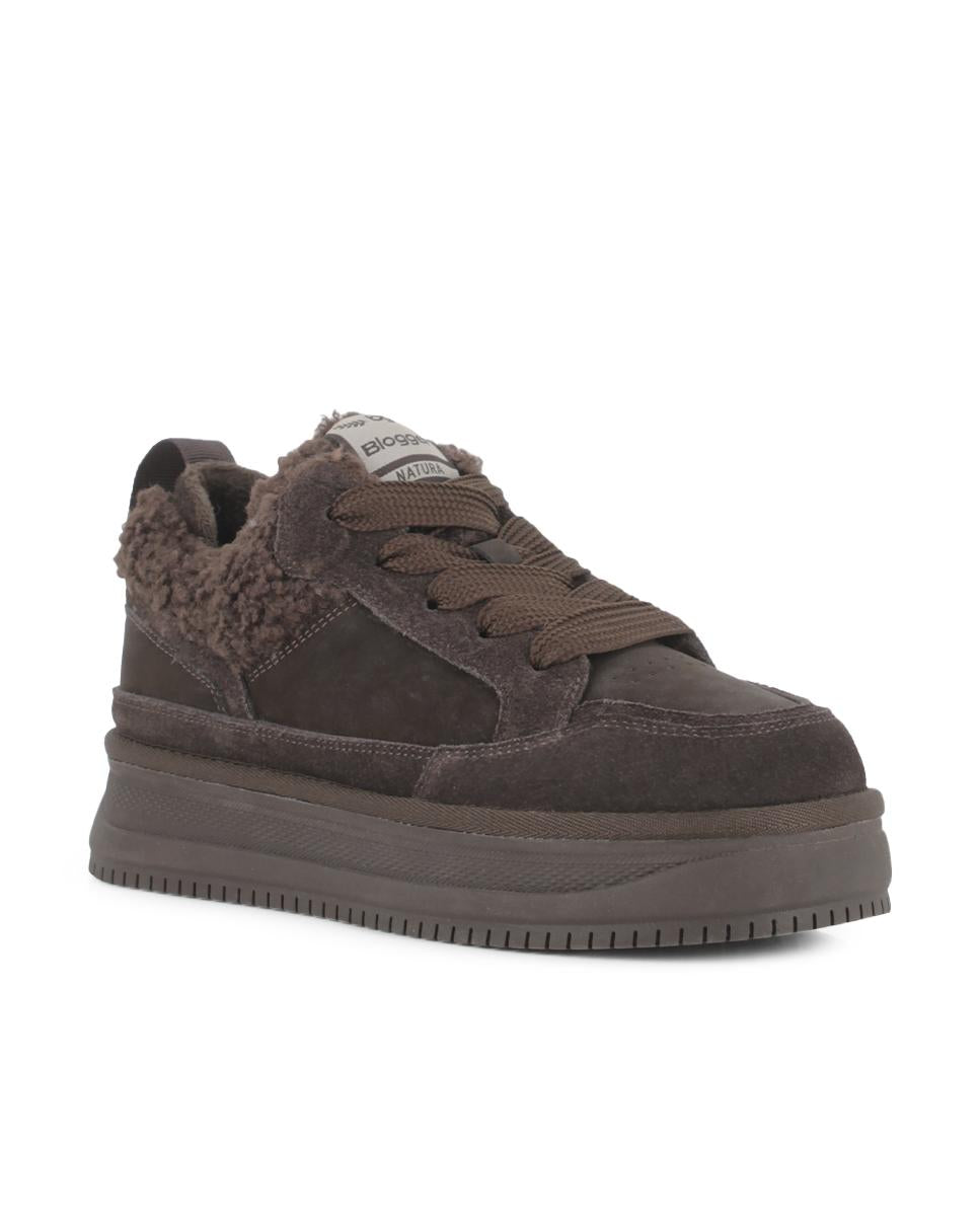 Zapatillas de Piel de Serraje Blogger Teddy Marrón Mujer