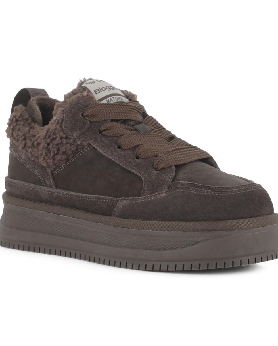 Zapatillas de Piel de Serraje Blogger Teddy Marrón Mujer
