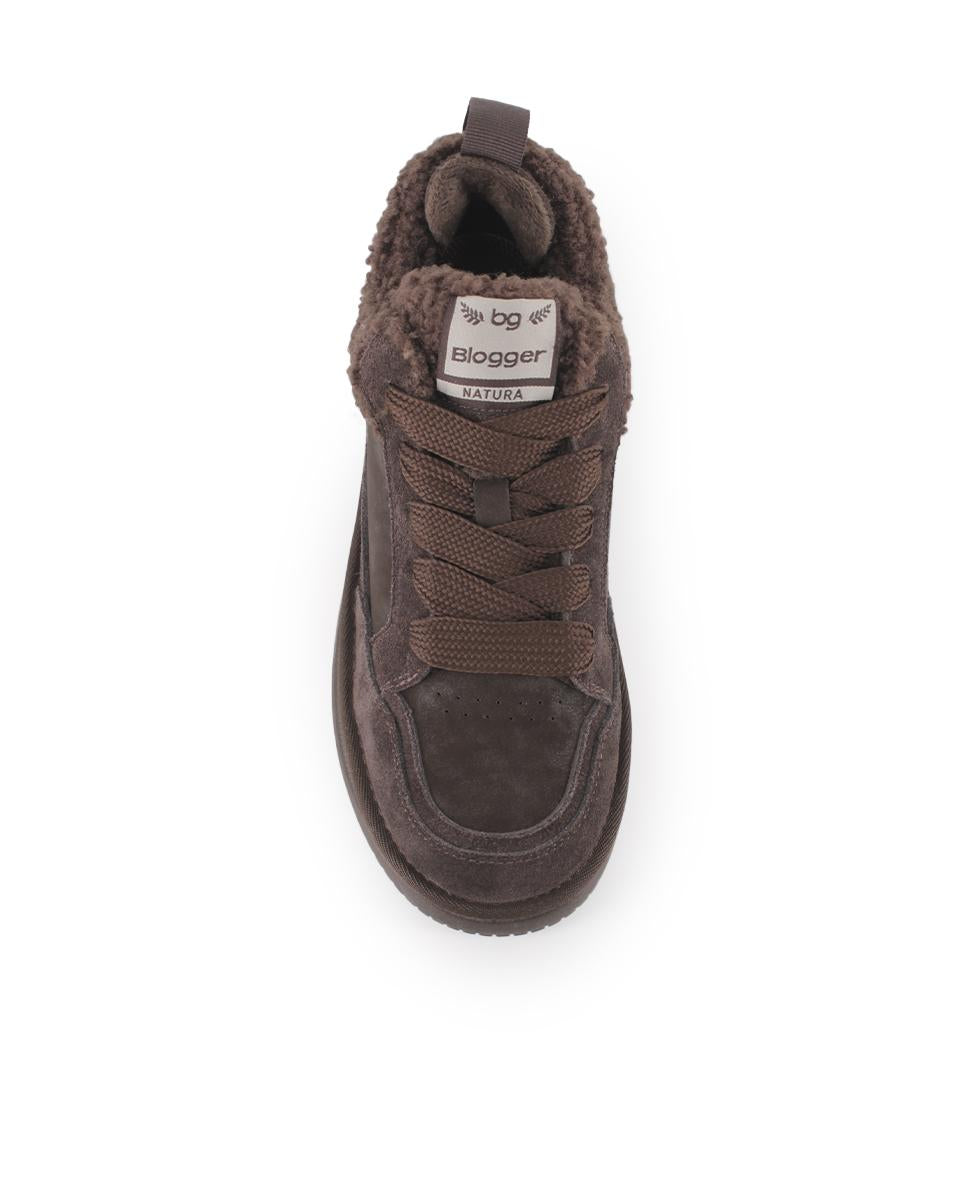 Zapatillas de Piel de Serraje Blogger Teddy Marrón Mujer
