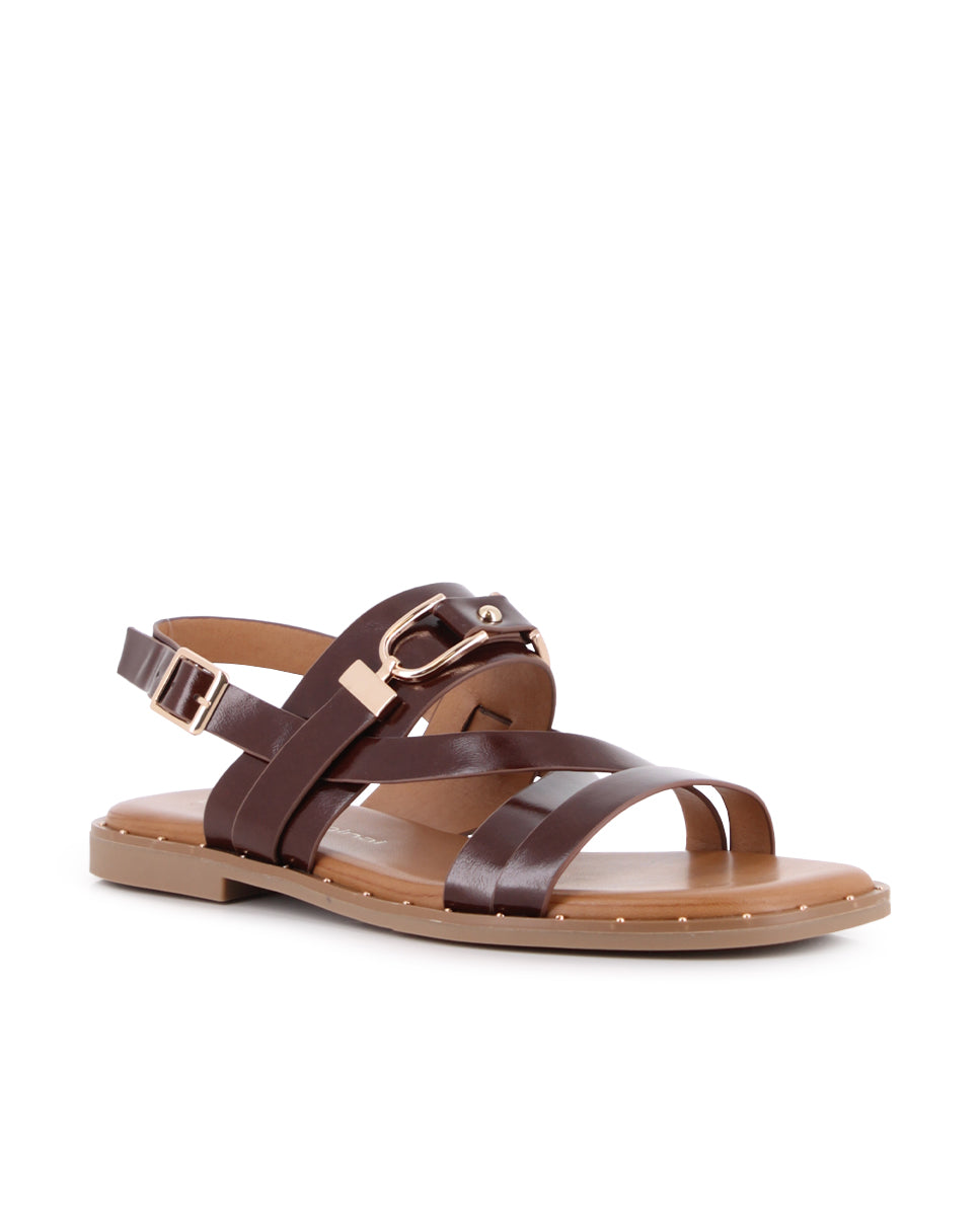 Sandalias planas Blogger Vania para mujer color marrón