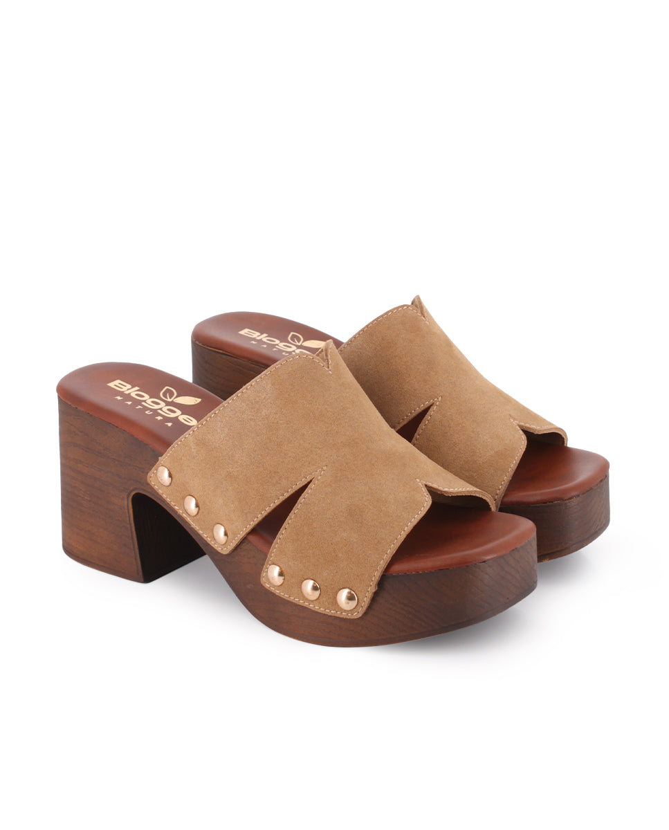 Zuecos de Tacón Blogger Elmi Camel Mujer
