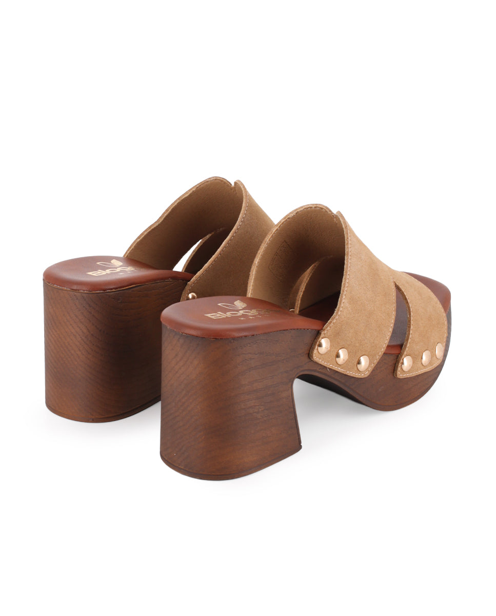 Zuecos de Tacón Blogger Elmi Camel Mujer