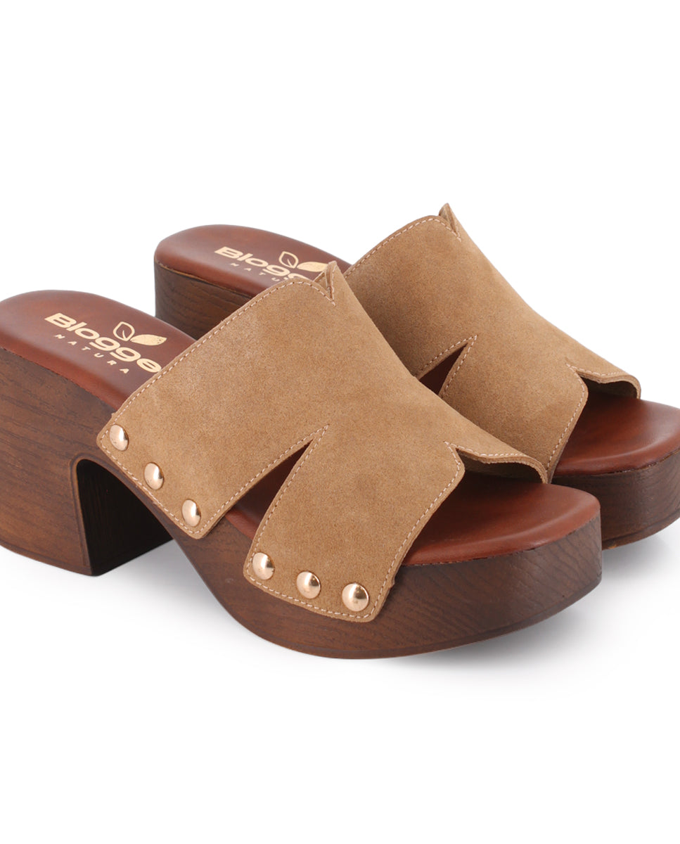Zuecos de Tacón Blogger Elmi Camel Mujer