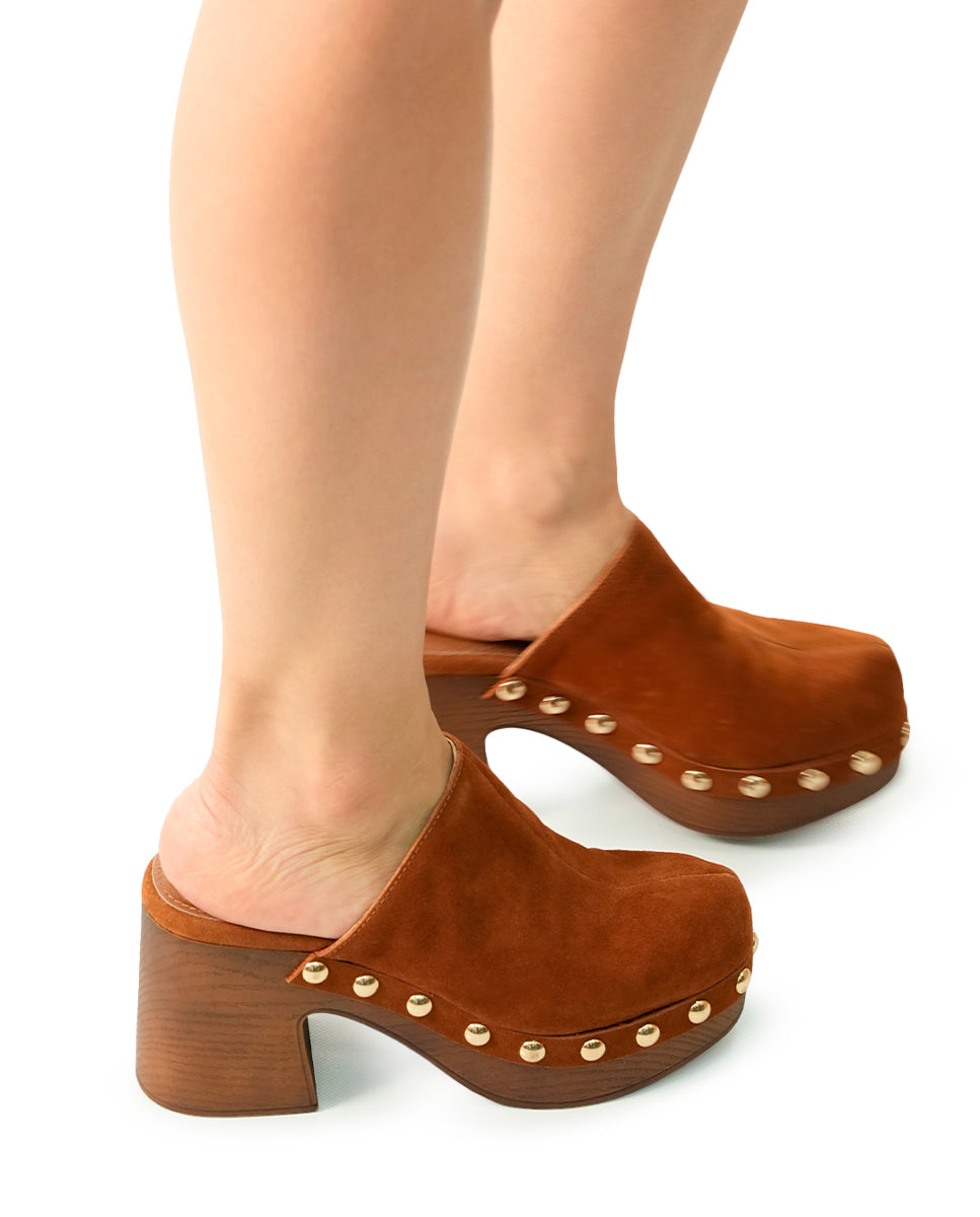 Zuecos Cerrados de Tacón Blogger Florit Camel Mujer